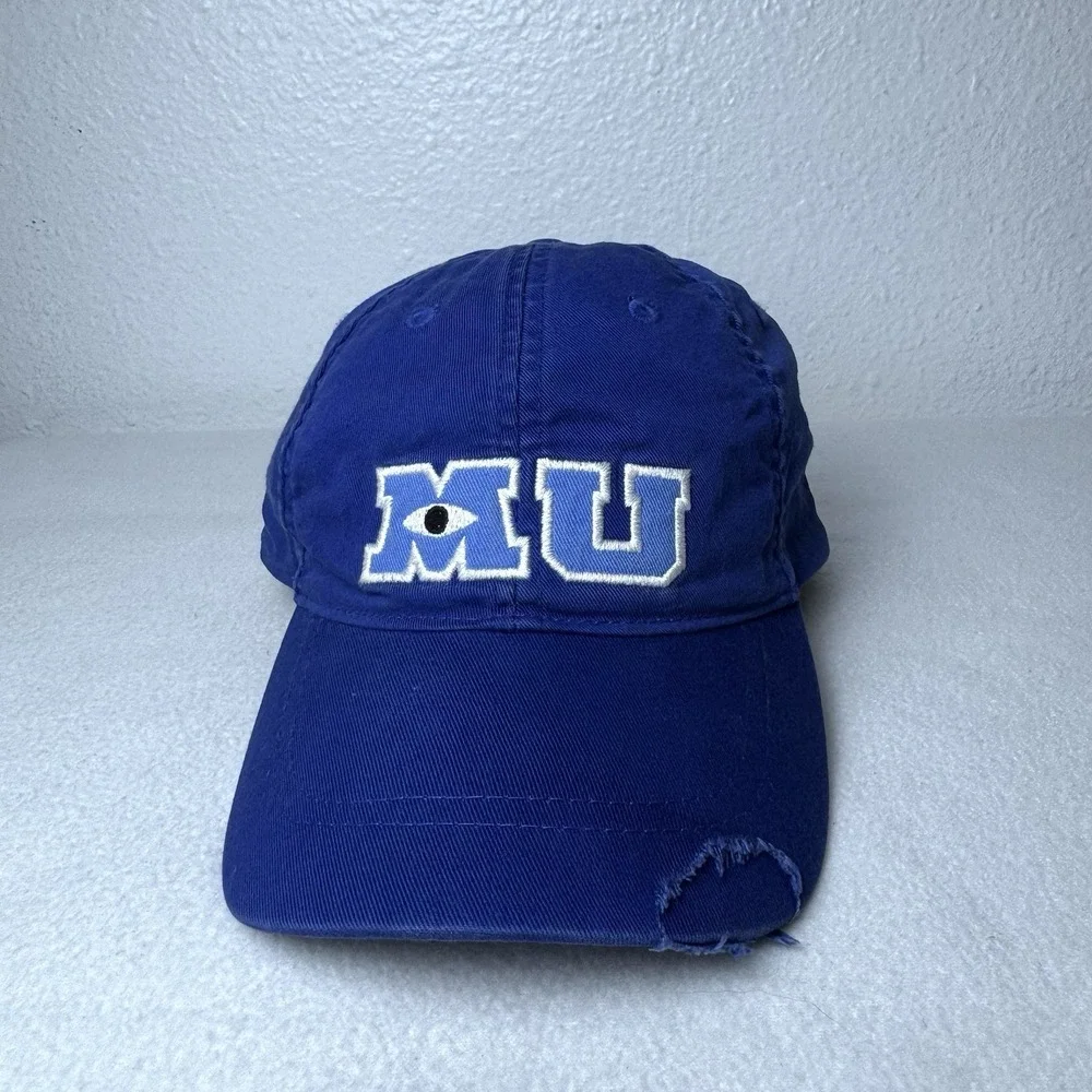 Disney Parks Monsters Inc University MU Distressed Blue Baseball Hat Cap Adult